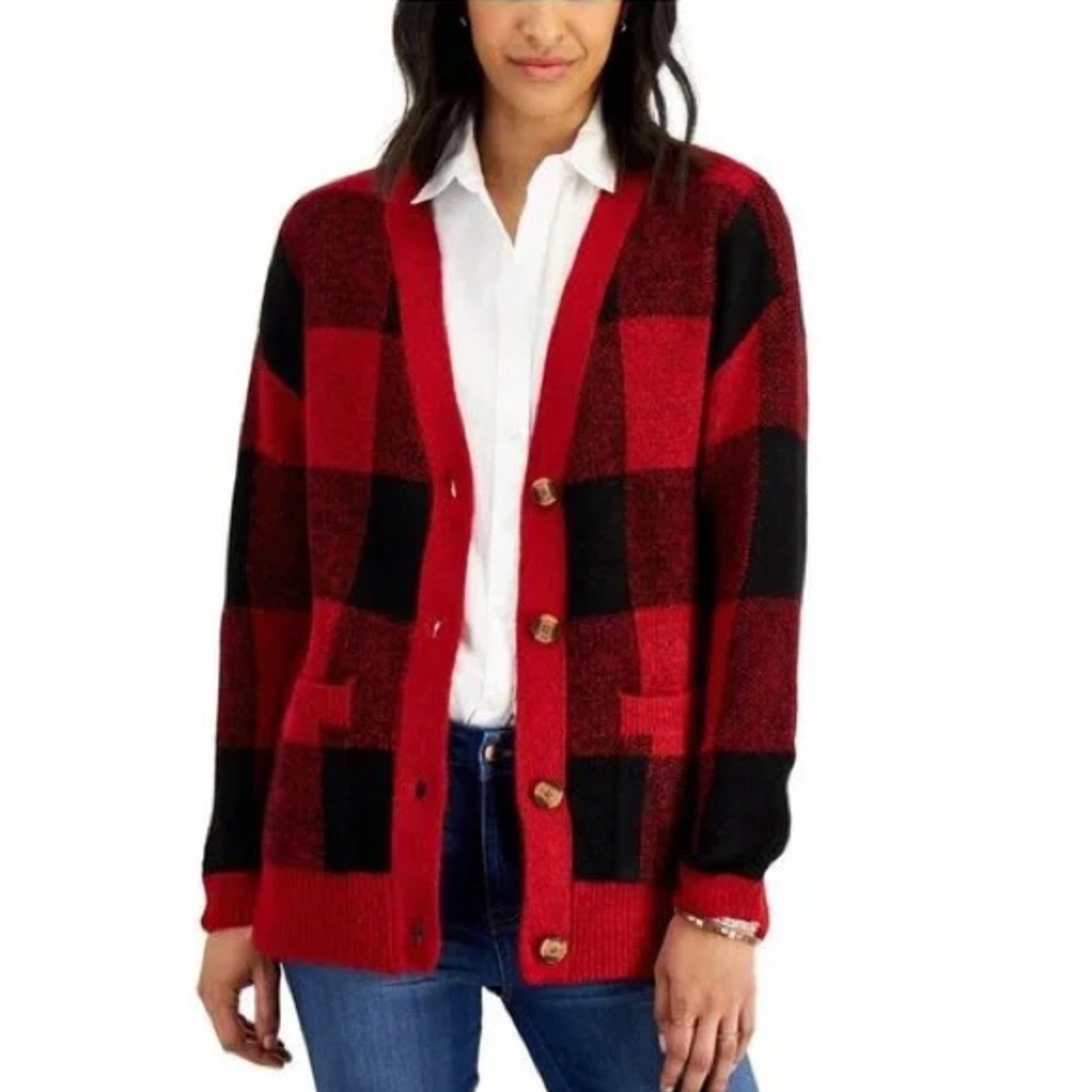 NWT Style & Co Fire Check Chunky BF Cardigan Size Medium